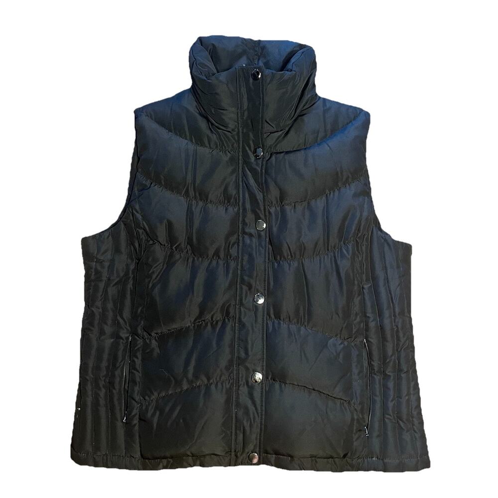 Kenneth Cole Reaction Puffer Vest Down Feather Filled Black Button Womens XL